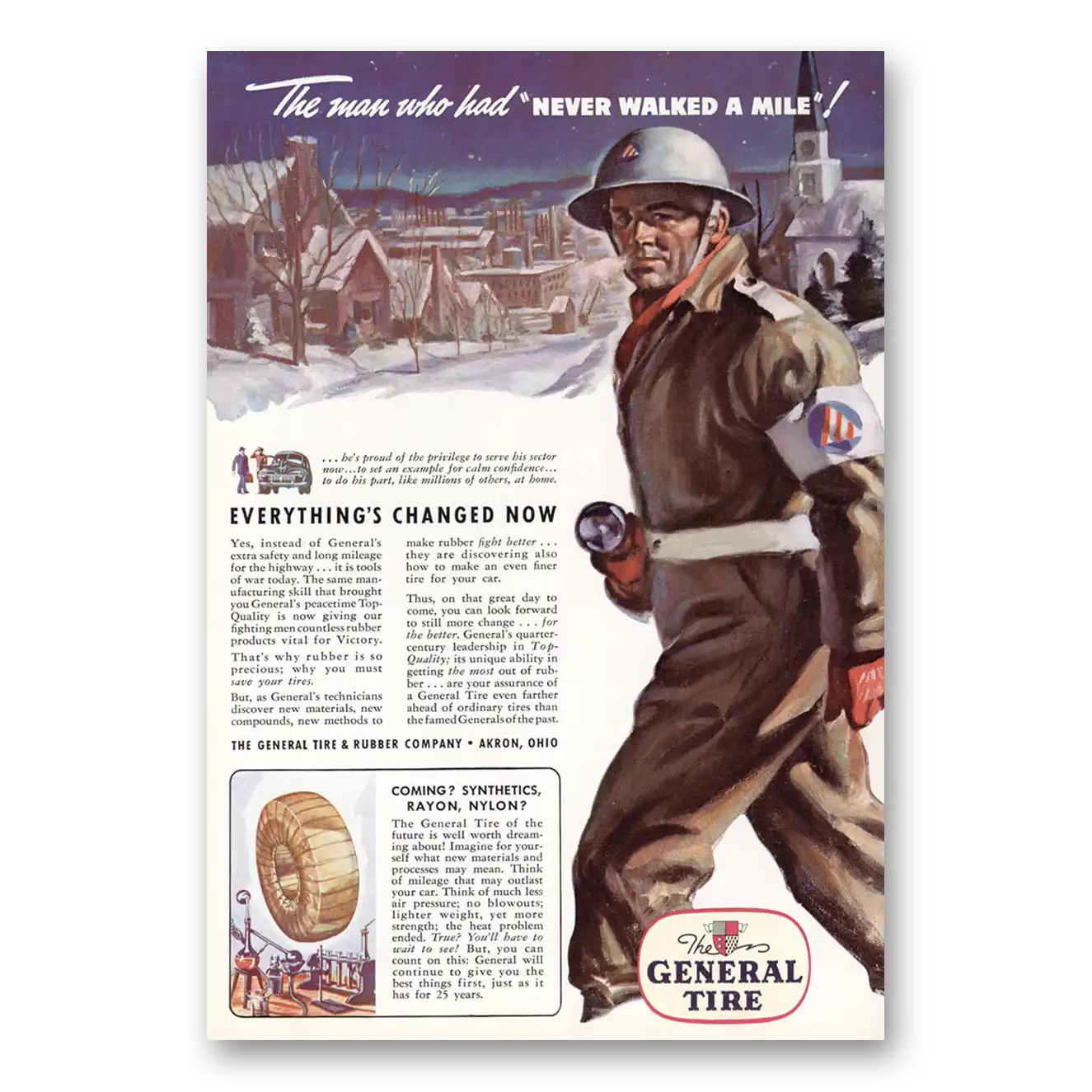 1943 General Tire Man Who Had Never Walked a Mile Vintage Magazine Print Ad