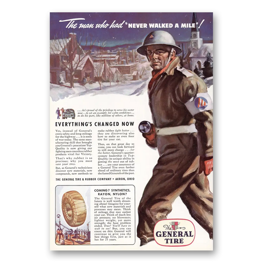 1943 General Tire Man Who Had Never Walked a Mile Vintage Magazine Print Ad