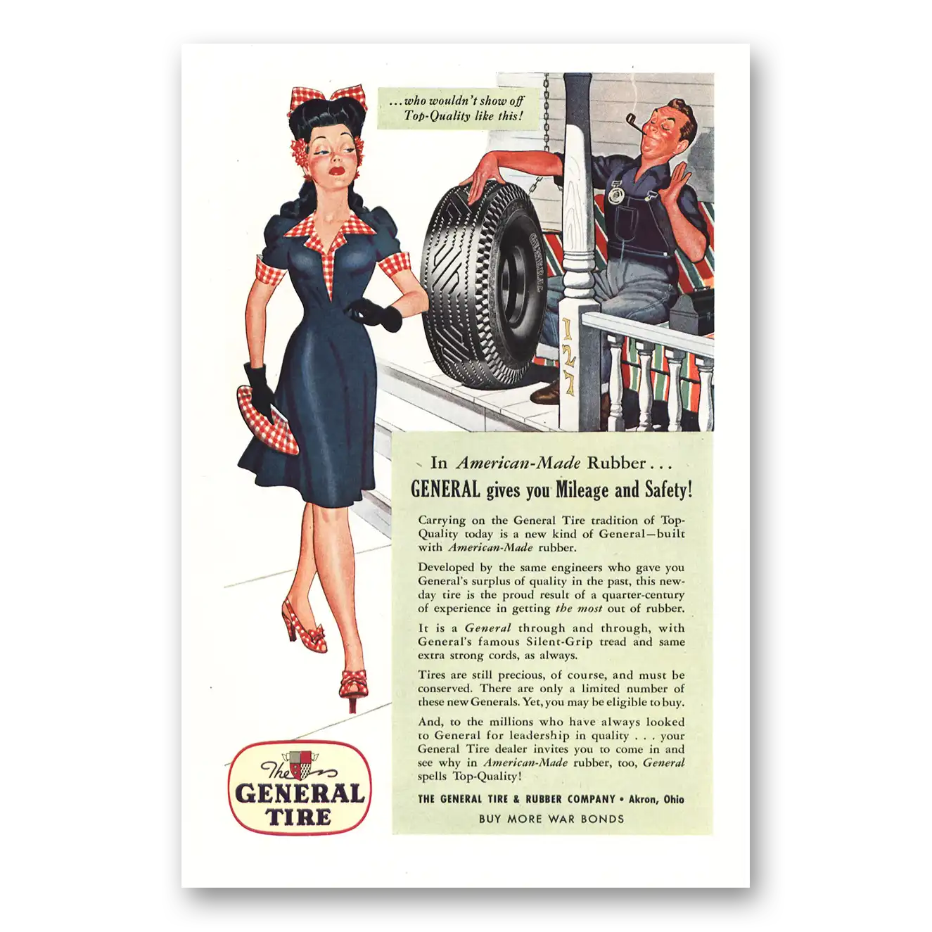 1943 General Tire Gives You Mileage and Safety Vintage Magazine Print Ad