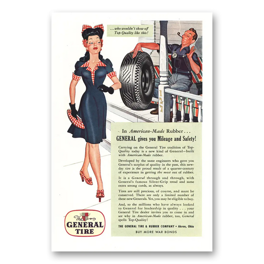 1943 General Tire Gives You Mileage and Safety Vintage Magazine Print Ad