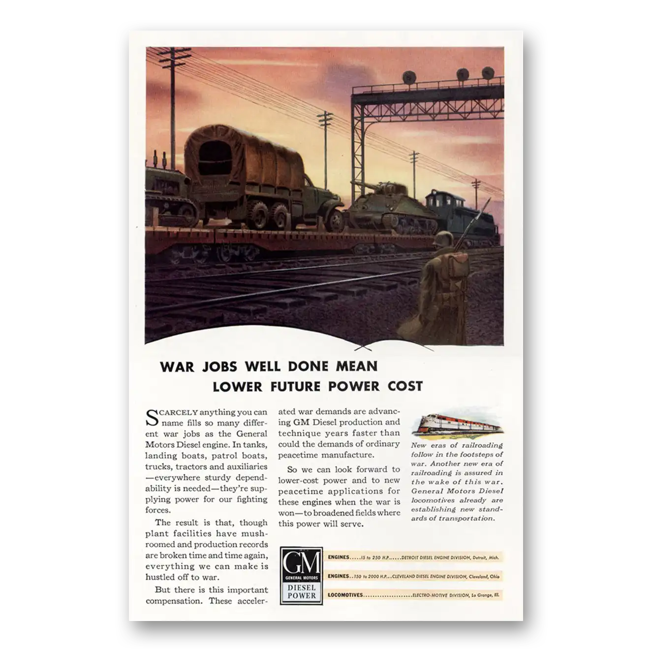 1943 GM Diesel Power War Jobs Well Done Vintage Magazine Print Ad