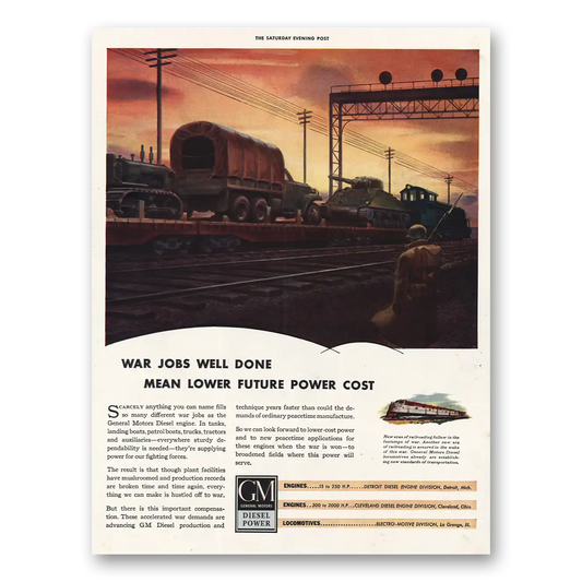 1943 GM Diesel Power War Jobs Well Done Vintage Magazine Print Ad