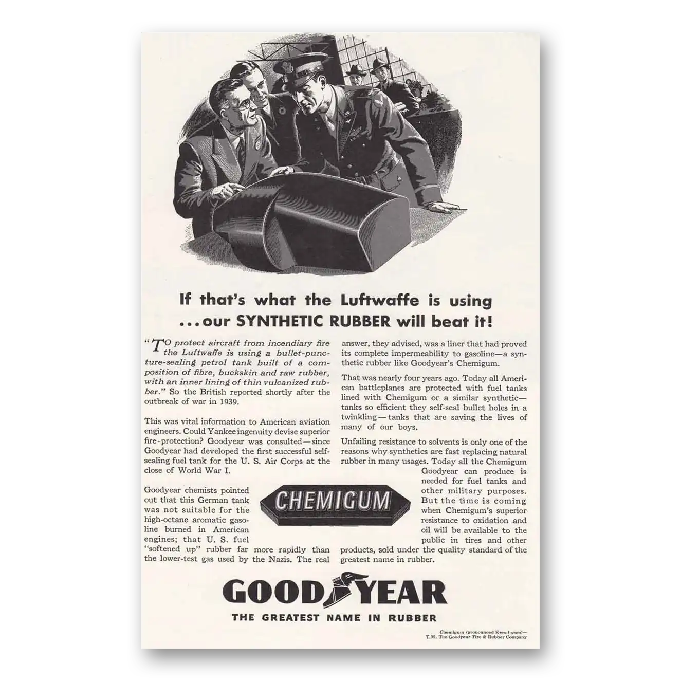 1943 Goodyear Tires Luftwaffe is Using Synthetic Rubber Vintage Magazine Print Ad