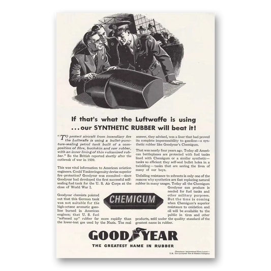 1943 Goodyear Tires Luftwaffe is Using Synthetic Rubber Vintage Magazine Print Ad