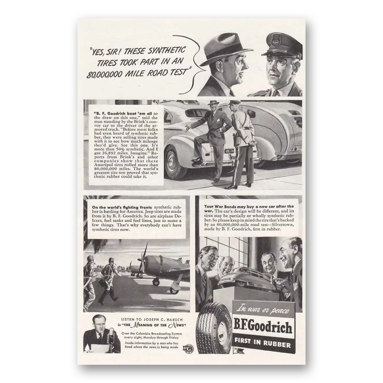 1943 Goodrich Tires These Synthetic Tires Vintage Magazine Print Ad