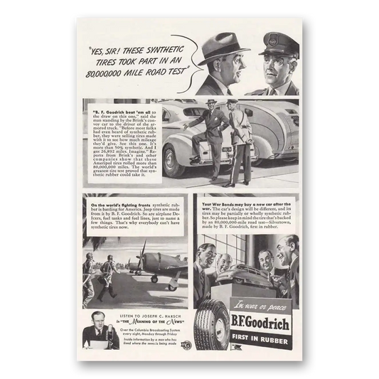 1943 Goodrich Tires These Synthetic Tires Vintage Magazine Print Ad