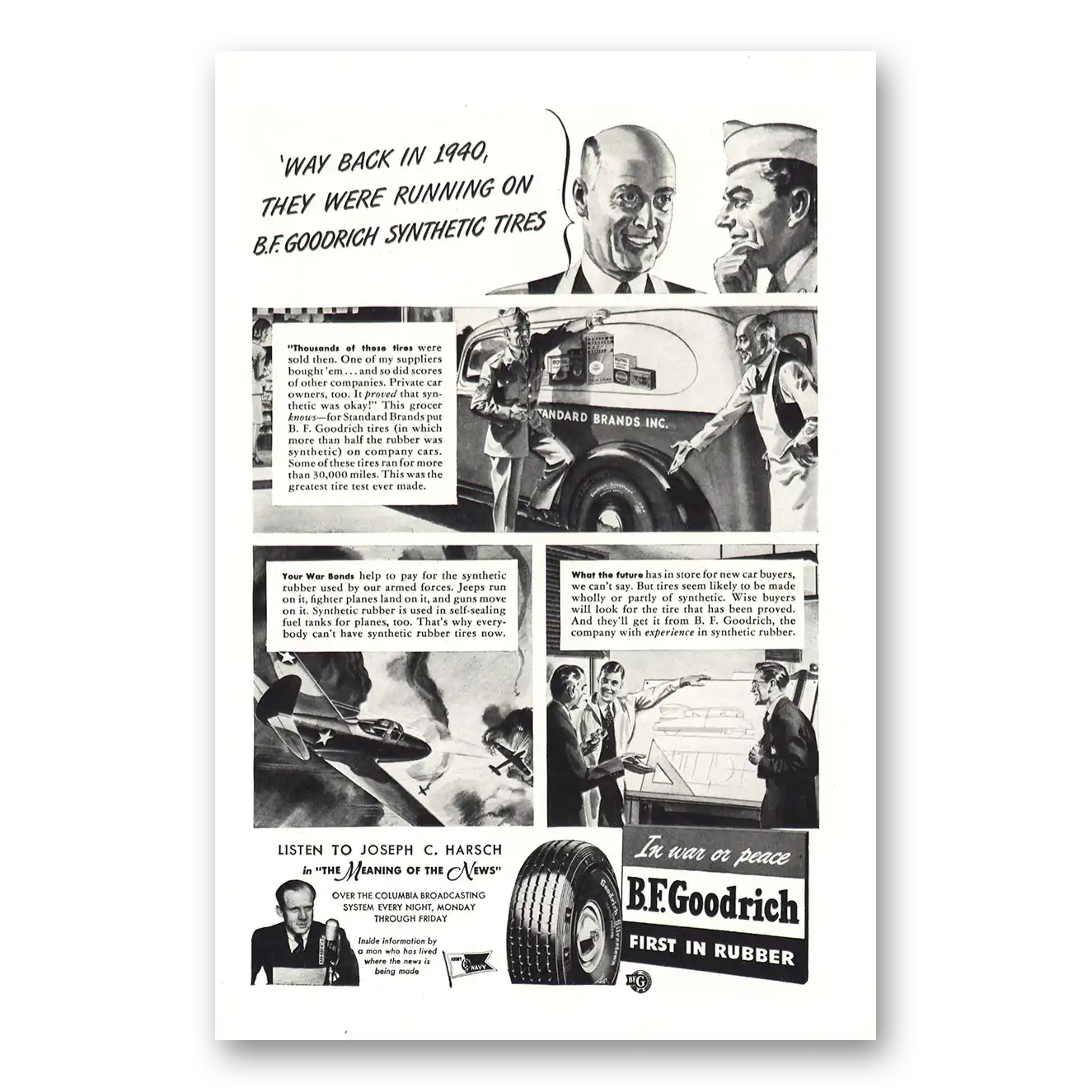 1943 Goodrich Tires Way Back in Vintage Magazine Print Ad