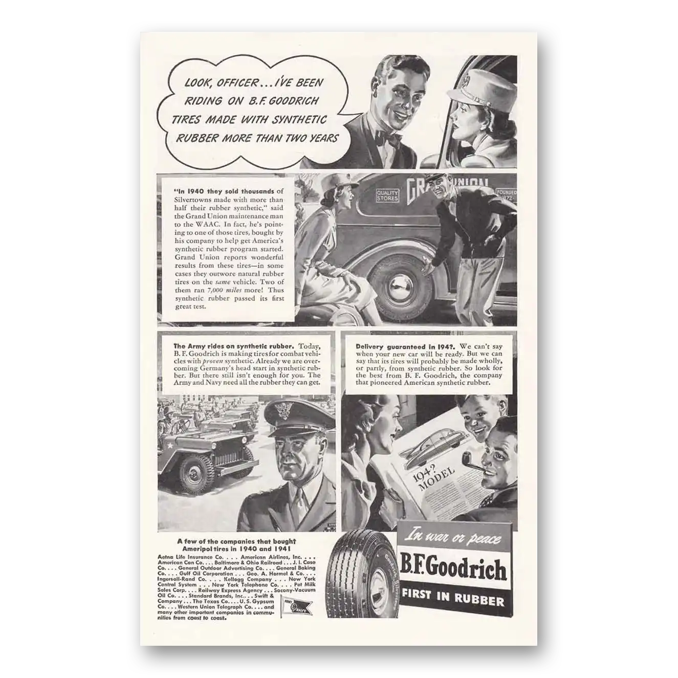 1943 Goodrich Tires Look Officer Vintage Magazine Print Ad