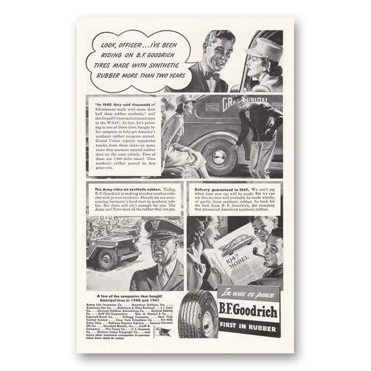 1943 Goodrich Tires Look Officer Vintage Magazine Print Ad