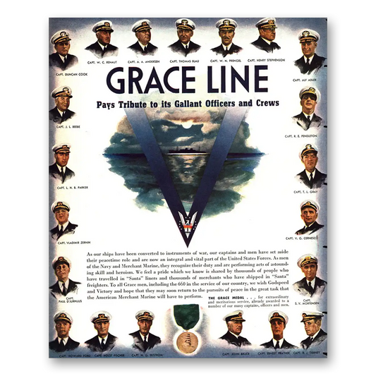 1943 Grace Line Gallant Officers and Crews Vintage Magazine Print Ad