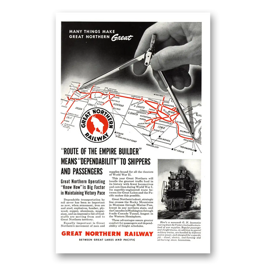 1943 Great Northern Railway Route of the Empire Builder Vintage Magazine Print Ad