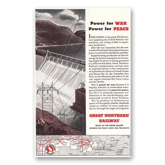 1943 Great Northern Railway Power for War Vintage Magazine Print Ad