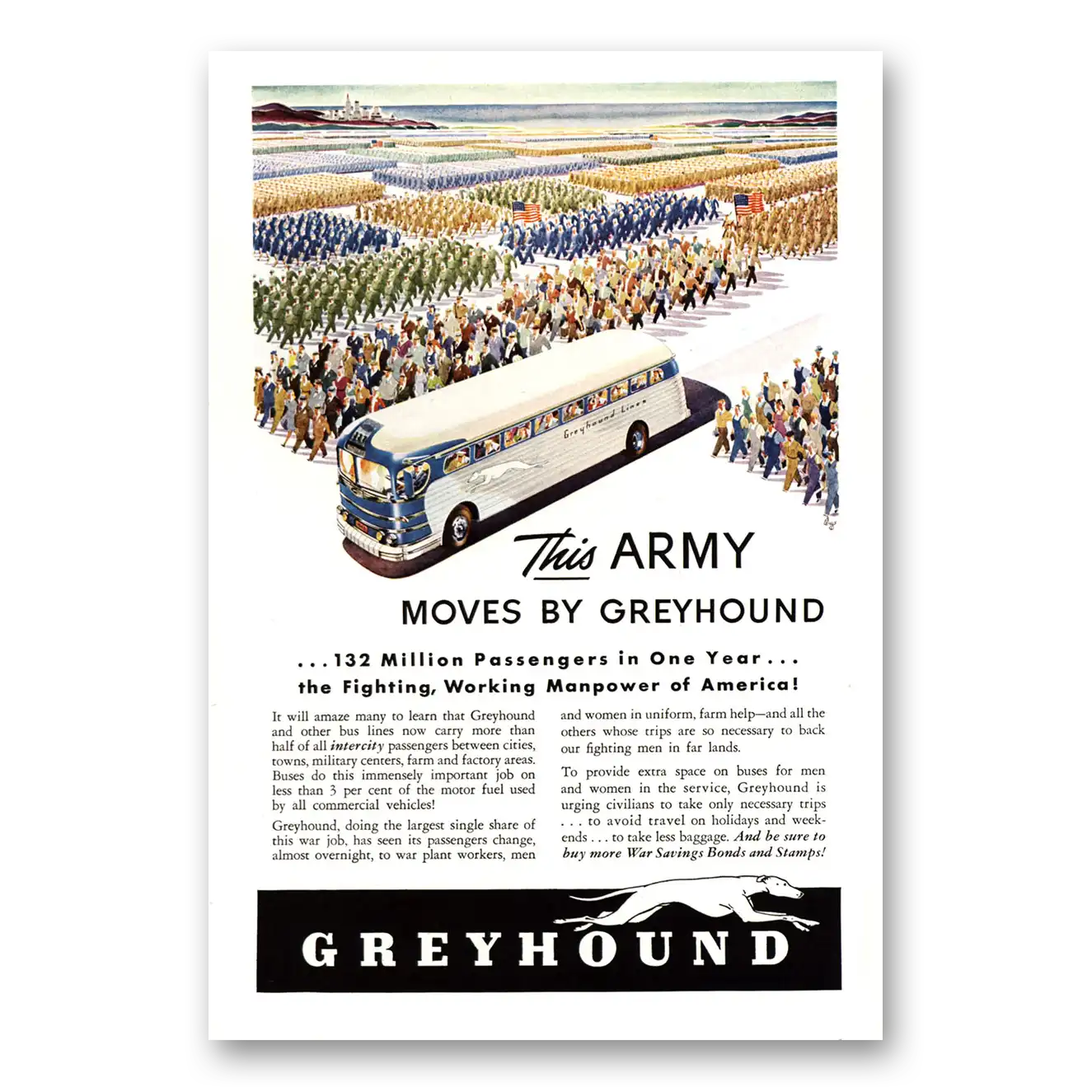 1943 Greyhound This Army Moves Vintage Magazine Print Ad