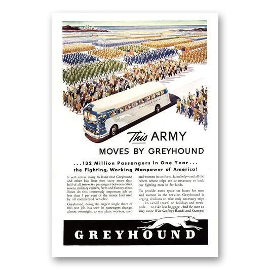 1943 Greyhound This Army Moves Vintage Magazine Print Ad