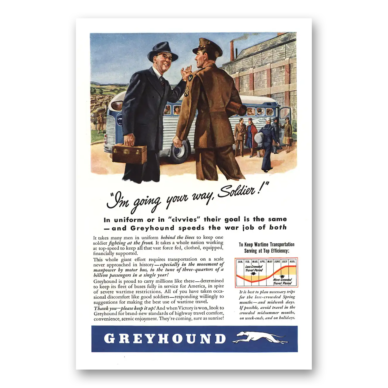 1943 Greyhound Going Your Way Soldier Vintage Magazine Print Ad