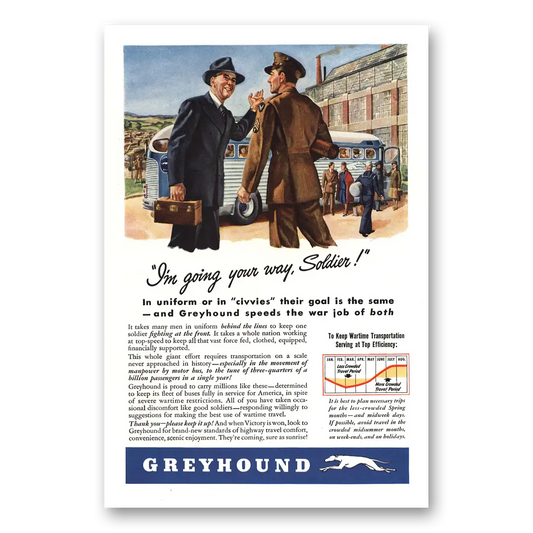 1943 Greyhound Going Your Way Soldier Vintage Magazine Print Ad