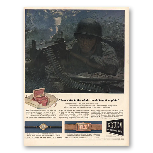1943 Gruen Watch Your Voice In the Wind Vintage Magazine Print Ad