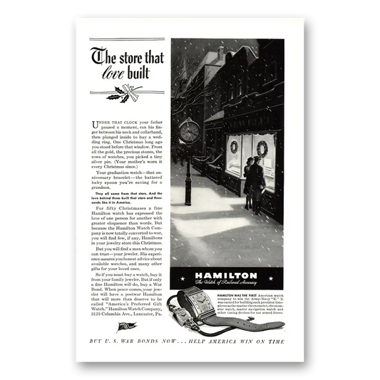 1943 Hamilton Watch Store That Love Built Vintage Magazine Print Ad