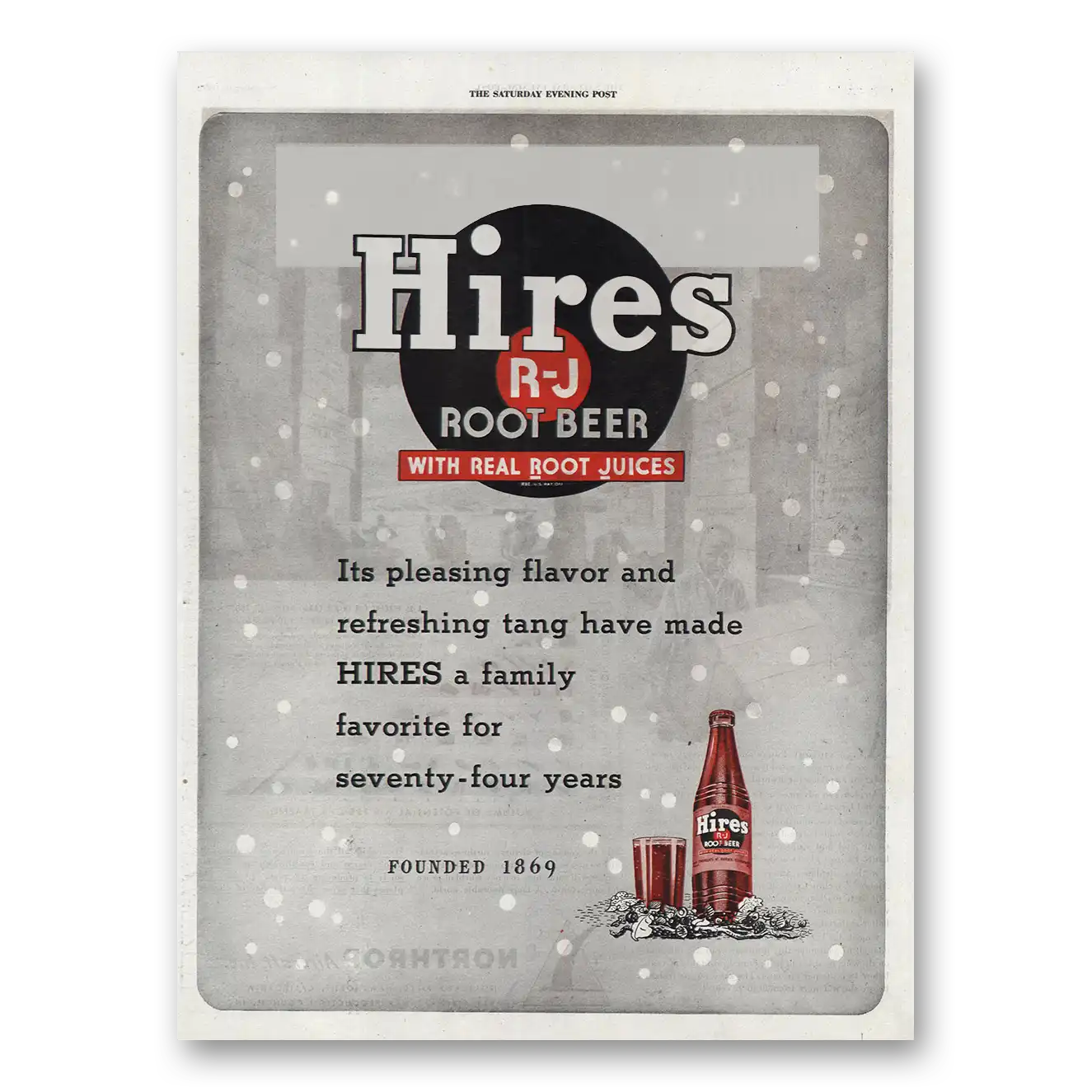 1943 Hires Root Beer Seventy Four Years Vintage Magazine Print Ad