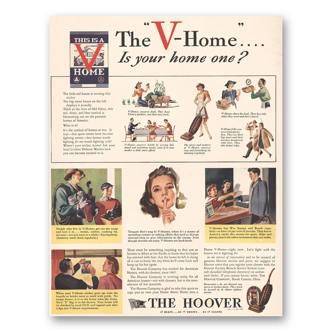 1943 Hoover Vacuum The V Home Vintage Magazine Print Ad