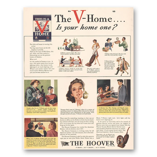 1943 Hoover Vacuum The V Home Vintage Magazine Print Ad