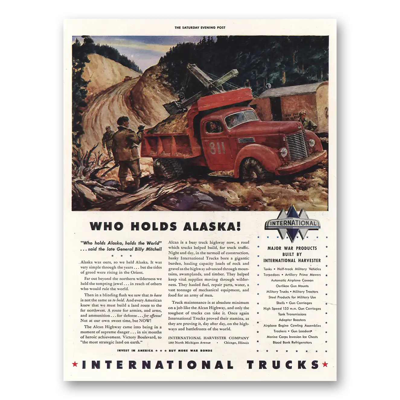 1943 International Trucks Who Holds Alaska Vintage Magazine Print Ad