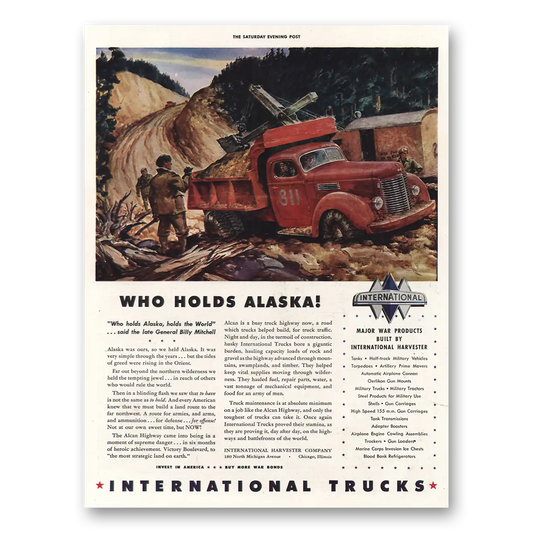 1943 International Trucks Who Holds Alaska Vintage Magazine Print Ad