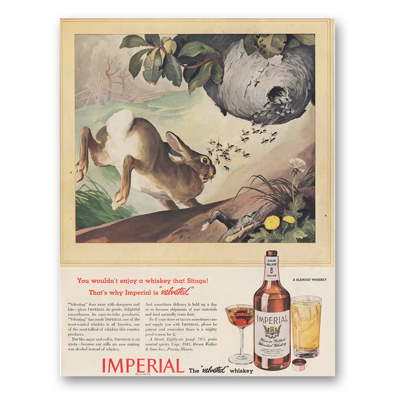 1943 Imperial Whiskey You Wouldn’t Enjoy a Whiskey That Stings Vintage Magazine Print Ad