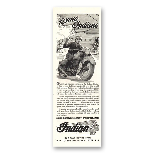 1943 Indian Motorcycle Flying Indians Vintage Magazine Print Ad