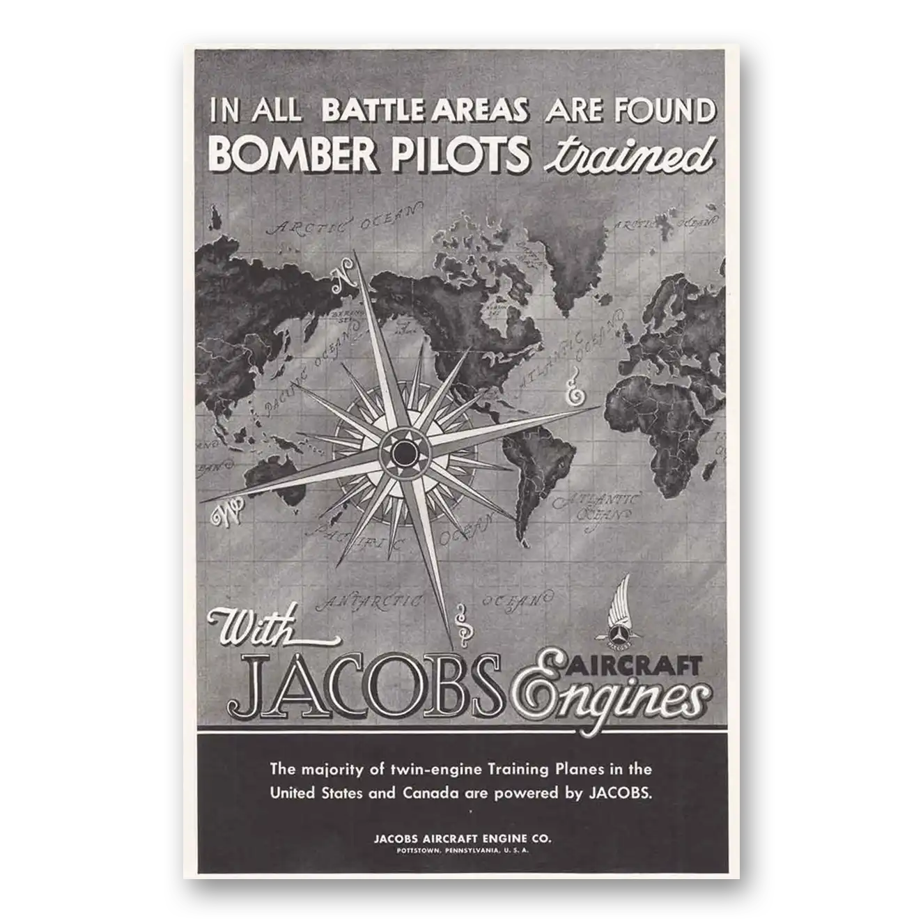 1943 Jacobs Aircraft Engines Bomber Pilots Trained Vintage Magazine Print Ad