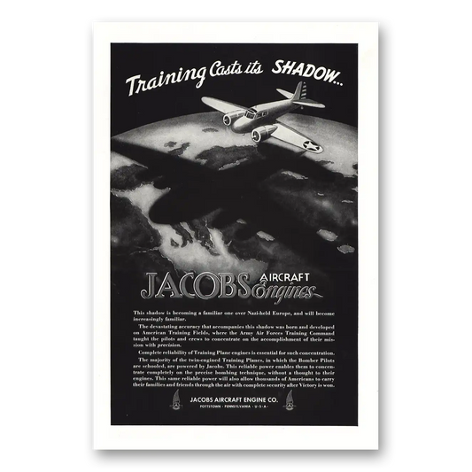 1943 Jacobs Aircraft Engines Training Casts Its Shadow Vintage Magazine Print Ad