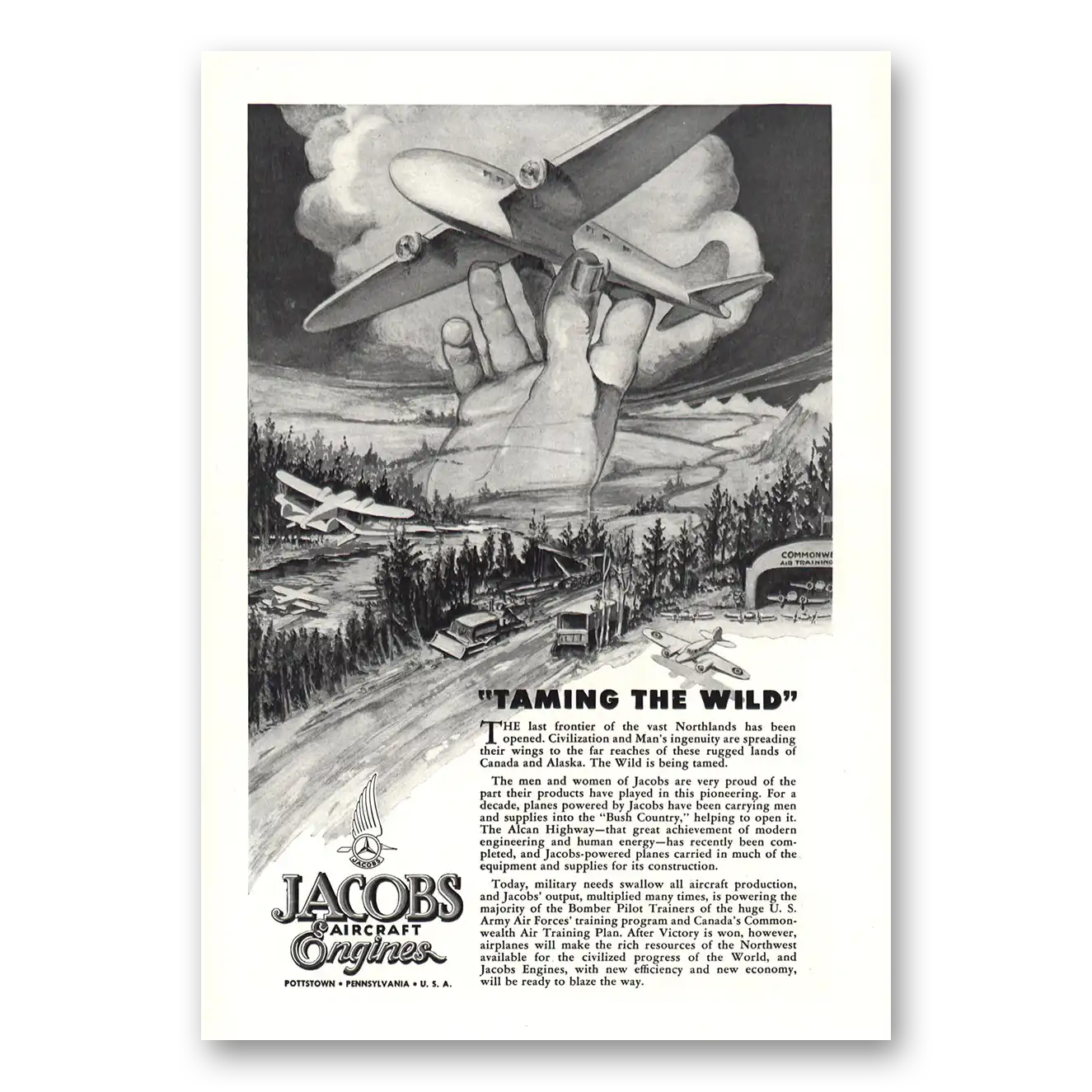 1943 Jacobs Aircraft Engines Taming the Wild Vintage Magazine Print Ad