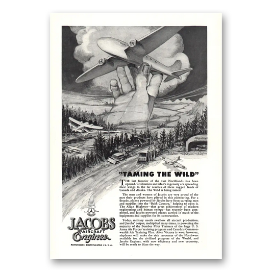 1943 Jacobs Aircraft Engines Taming the Wild Vintage Magazine Print Ad