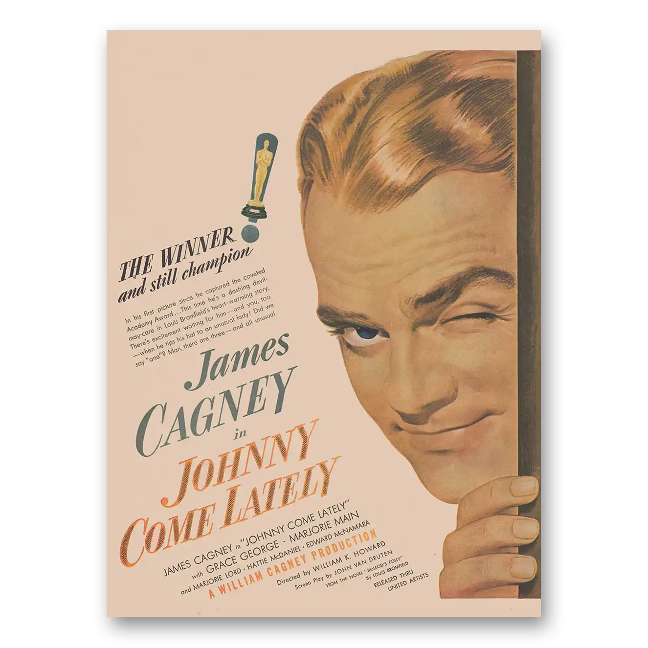 1943 Johnny Come Lately Movie Promo James Cagney Vintage Magazine Print Ad