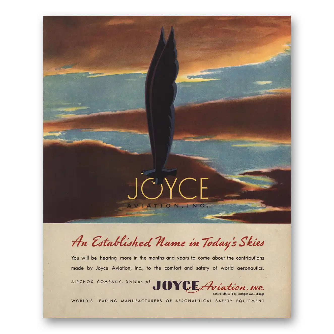 1943 Joyce Aviation Established Name In Todays Skies Vintage Magazine Print Ad