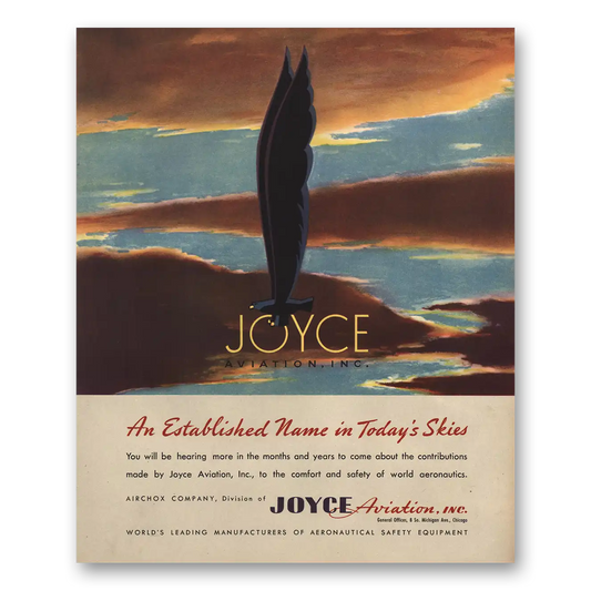 1943 Joyce Aviation Established Name In Todays Skies Vintage Magazine Print Ad