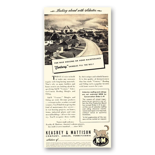 1943 Keasbey & Mattison Century Shingles Fill the Bill Vintage Magazine Print Ad