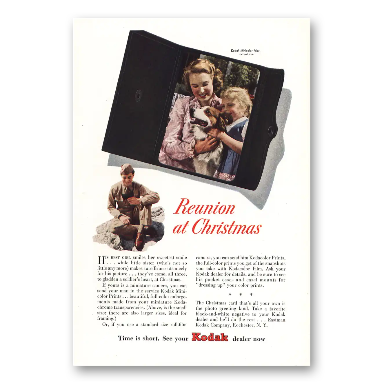 1943 Kodachrome Film Reunion at Christmas Vintage Magazine Print Ad