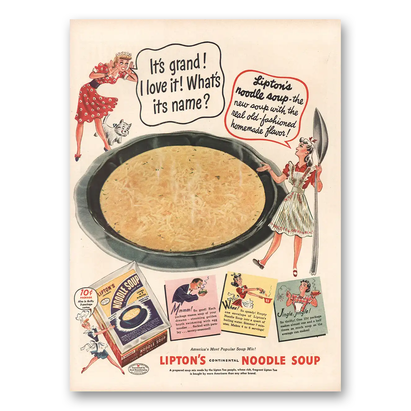 1943 Liptons Noodle Soup Its Grand Vintage Magazine Print Ad