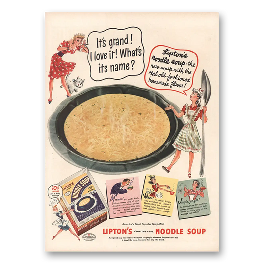 1943 Liptons Noodle Soup Its Grand Vintage Magazine Print Ad