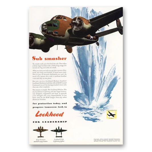 1943 Lockheed Hudson Sub Smasher Vintage Magazine Print Ad