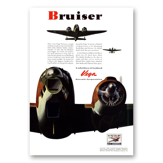 1943 Vega Aircraft Ventura Bruiser Tough Looking Vintage Magazine Print Ad