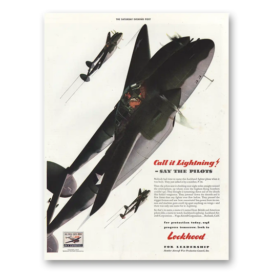 1943 Lockheed Call It Lightning Vintage Magazine Print Ad
