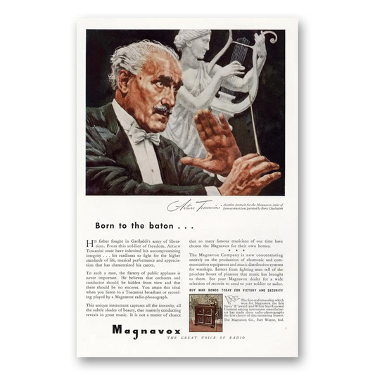 1943 Magnavox Radio Phonograph Born to the Baton Arturo Toscanini Vintage Magazine Print Ad