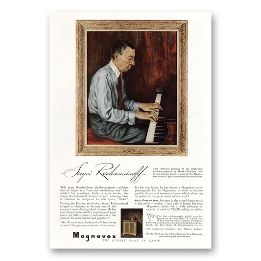 1943 Magnavox Radio Phonograph Sergei Rachmaninoff Vintage Magazine Print Ad