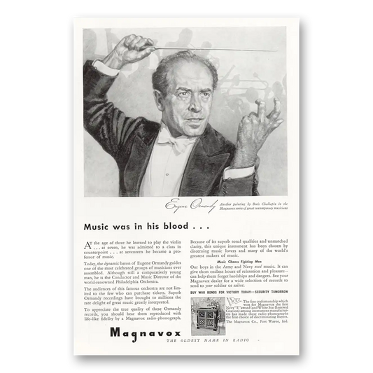 1943 Magnavox Radio Phonograph Eugene Ormandy Music Was In His Blood Vintage Magazine Print Ad