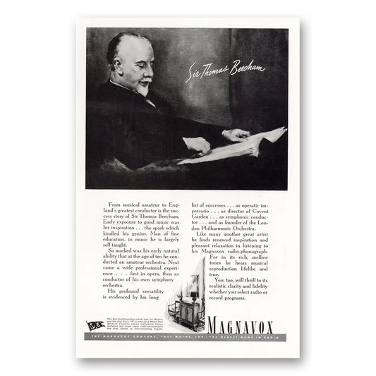 1943 Magnavox Radio Phonograph Sir Thomas Beecham Vintage Magazine Print Ad