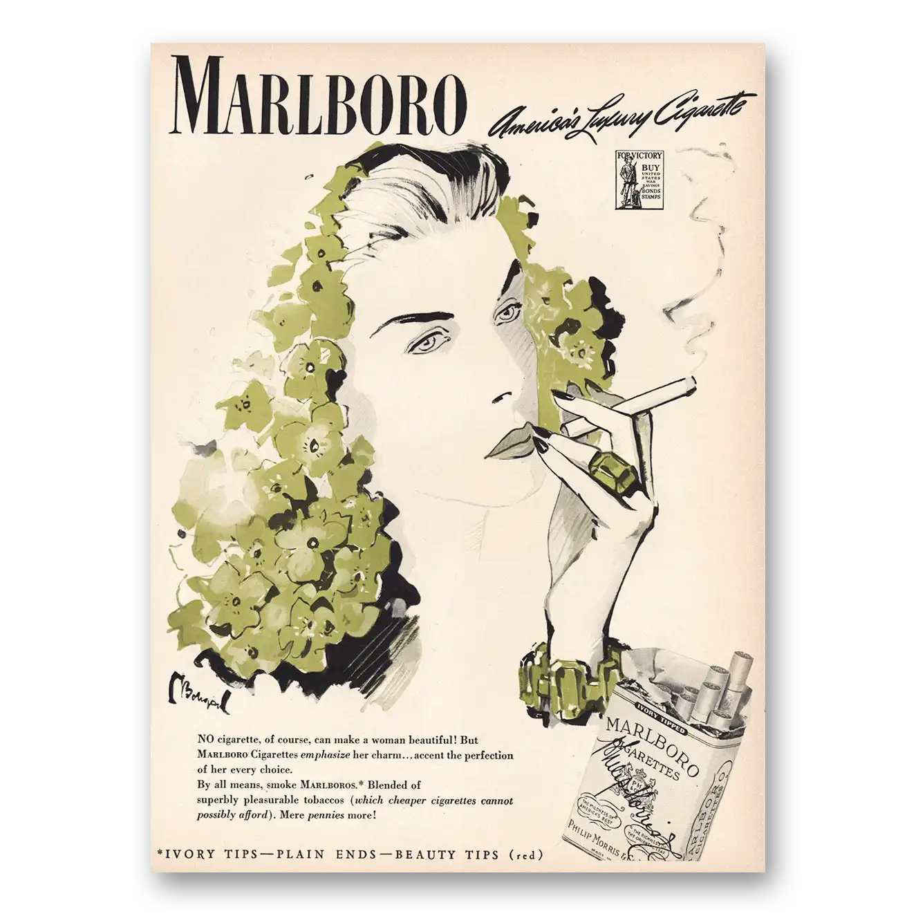 1943 Marlboro Cigarettes Americas Luxury Cigarette Vintage Magazine Print Ad