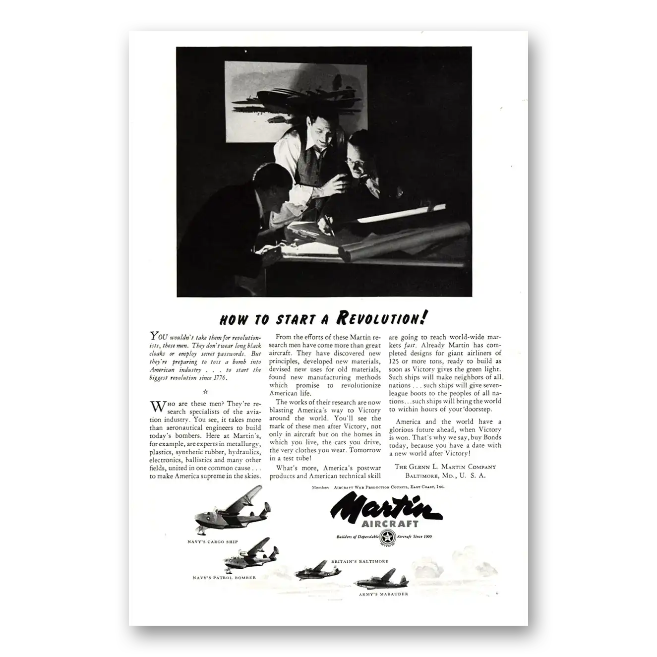 1943 Martin Aircraft How to Start a Revolution Vintage Magazine Print Ad