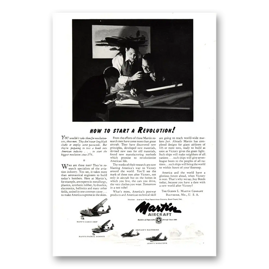 1943 Martin Aircraft How to Start a Revolution Vintage Magazine Print Ad